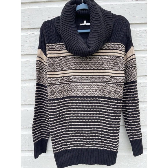 Maurices Sweater Cowl Neck Fair Isle Black Tan Small Warm Cozy Fall Winter - Picture 2 of 7
